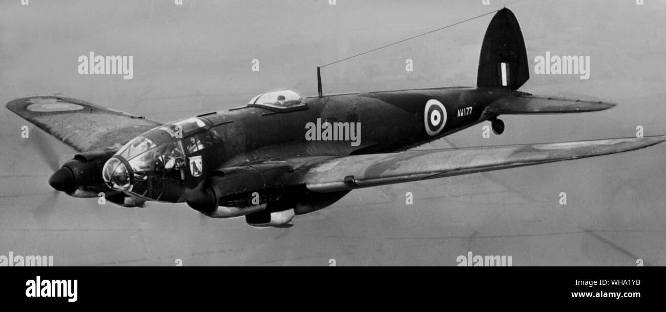 WW2: He. III in flight. British fighter plane. Stock Photo