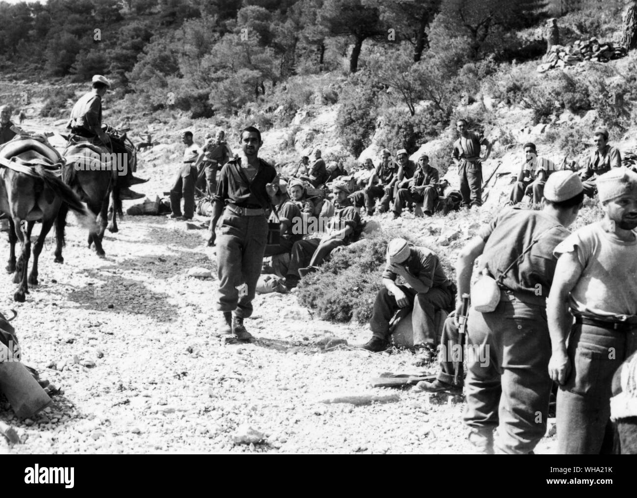 WW2: RAF 'Island' Commandos support Yugoslav Partisans: Partisans resting in the hills. c.1944. Stock Photo