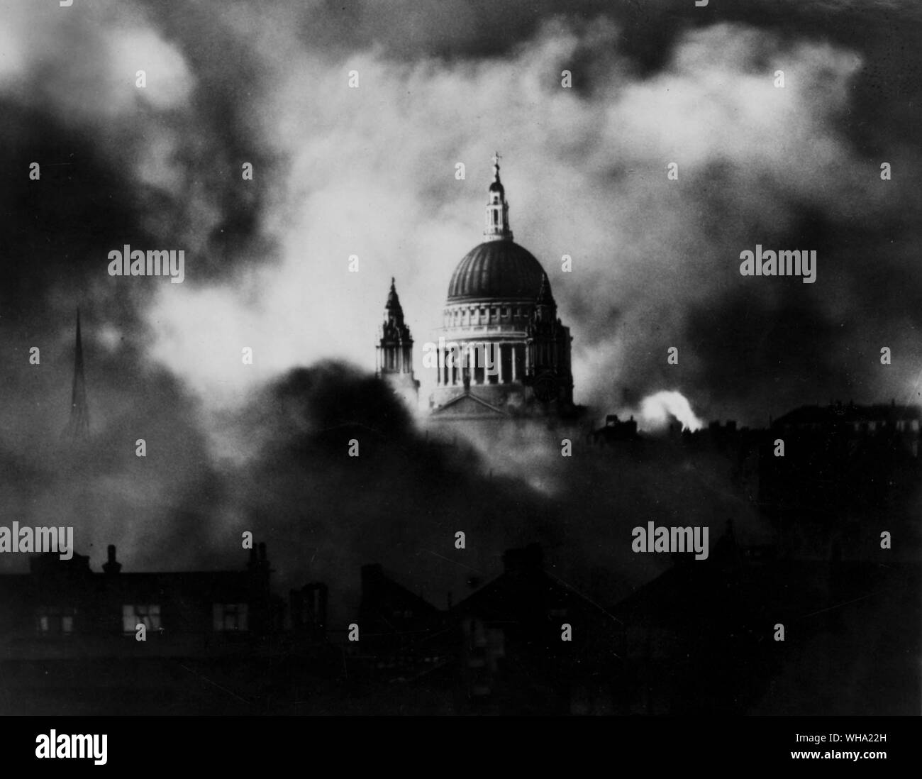 WW2: London during the war, with fires near St Paul's Cathedral. Stock Photo