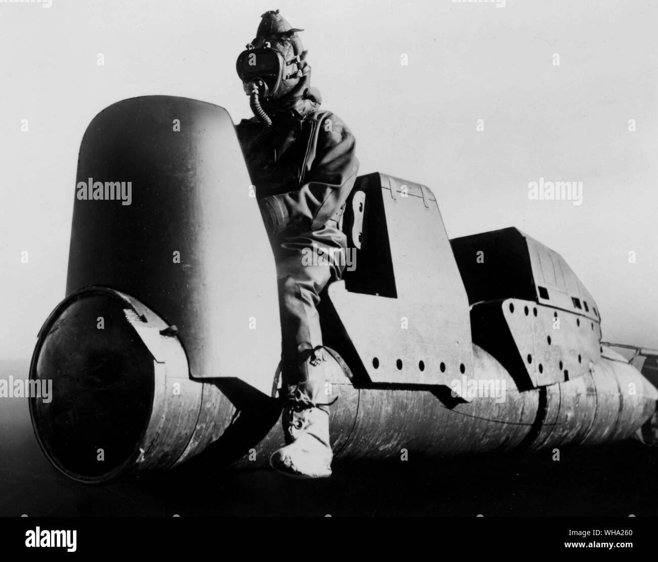 WW2: British human torpedo, 1942. War-head removed. Stock Photo
