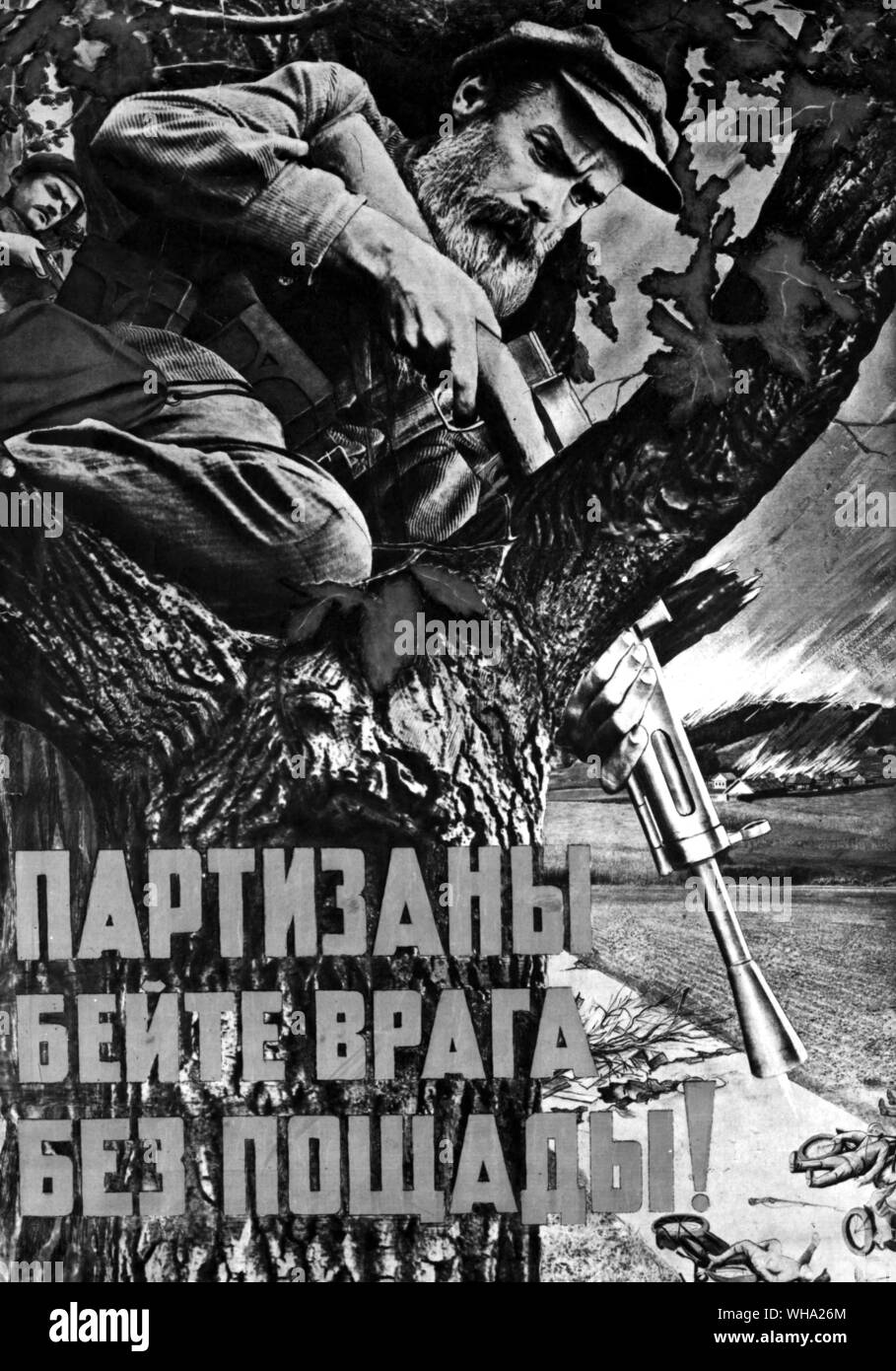 WW2: Russian war poster showing a sniper. Stock Photo