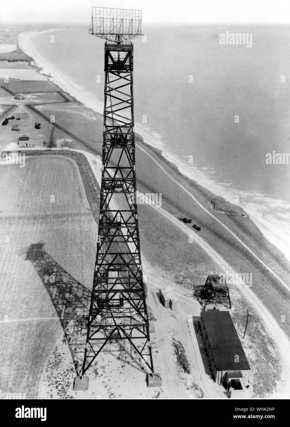 One of the radar towers which formed part of Britain's early warning system when war broke out in 1939. Stock Photo