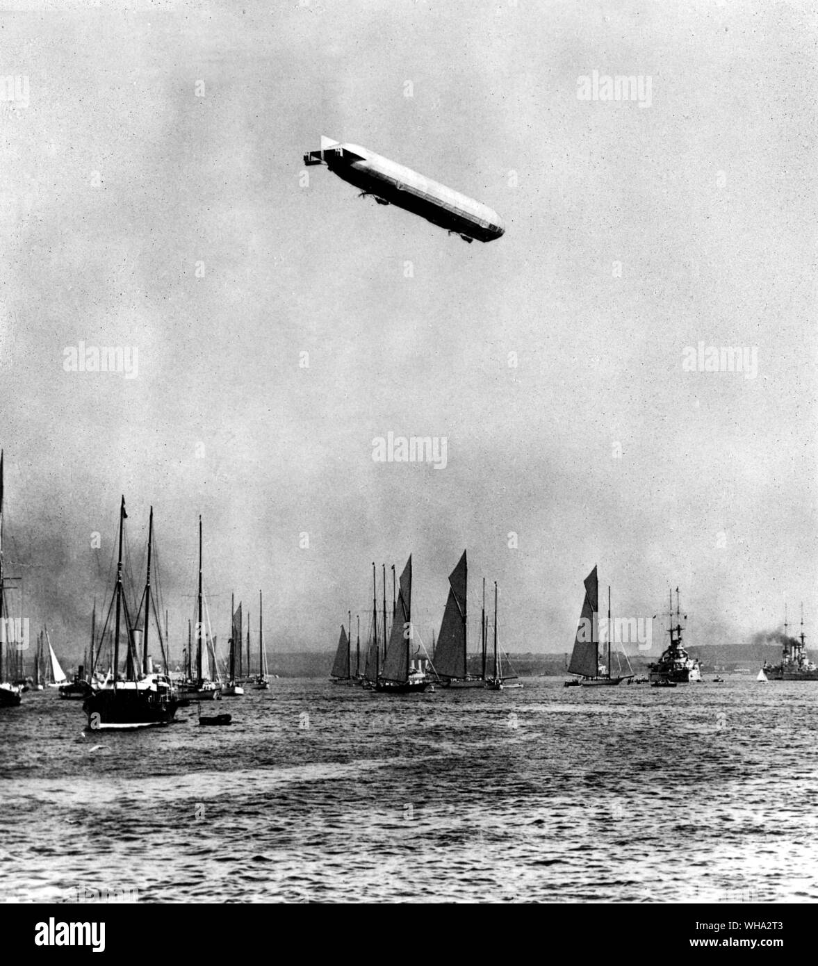The German zeppelin 'Viktoria Luise' over Kiel Harbour in 1912.. . Stock Photo