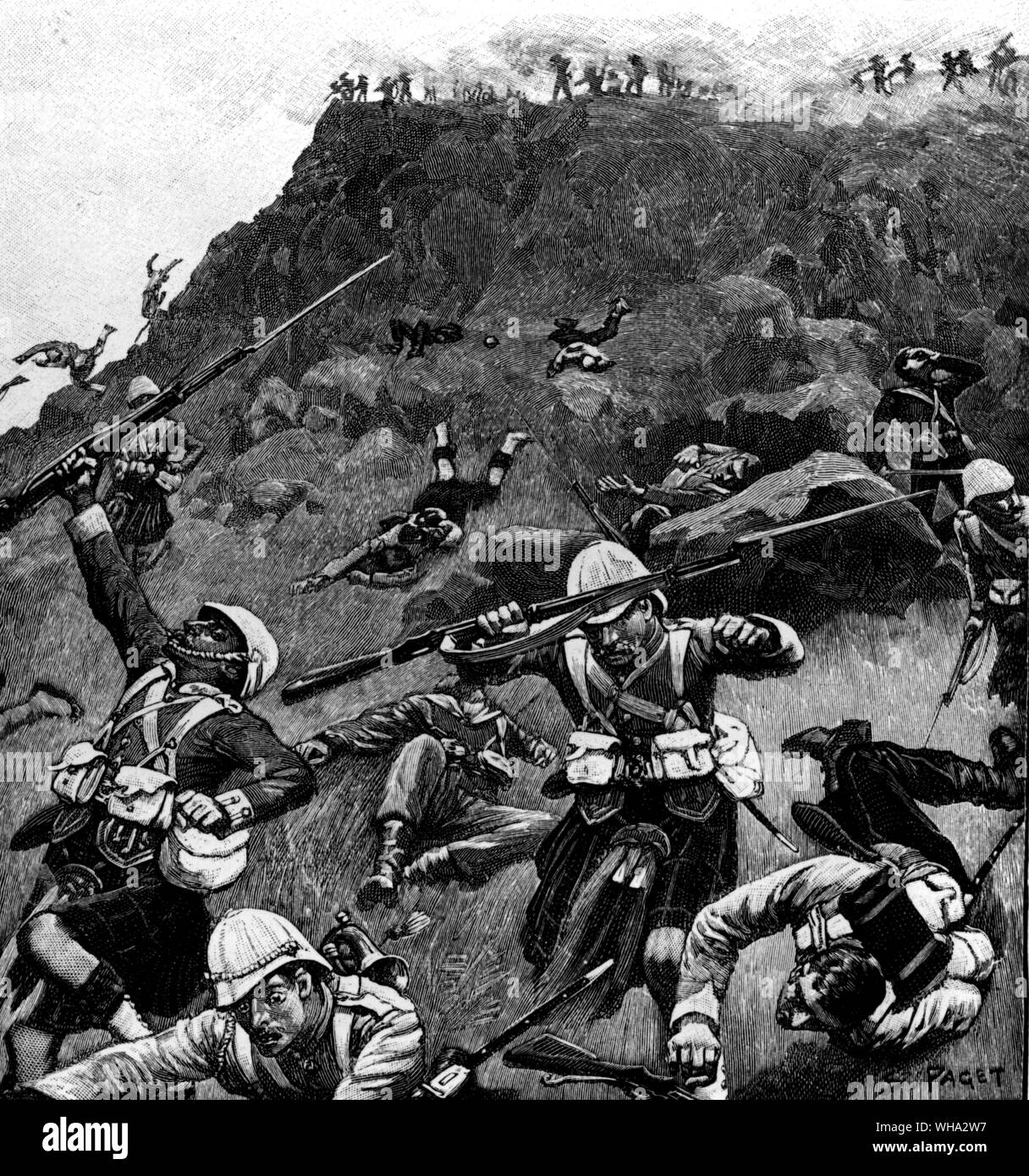 Boer War: 'The British army adopting traditional tactics, was at first unable to cope with the guerilla warfare and accurate marksmanship of the Boers.' Stock Photo