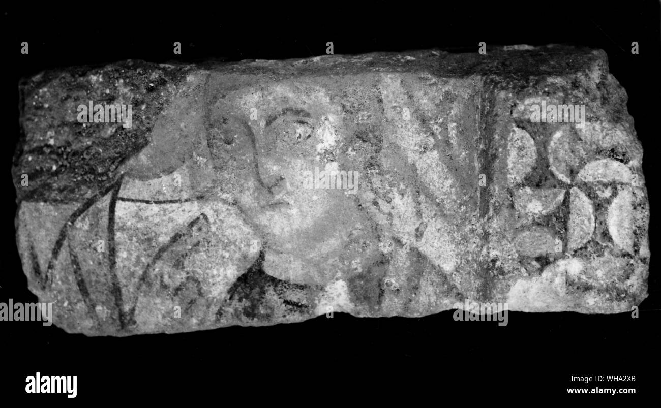 Saxon wall painting (9th century) in Winchester Cathedral. Stock Photo