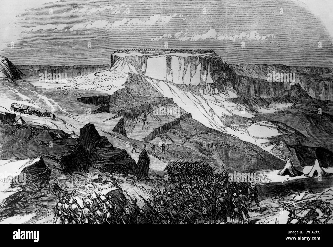 ILN 30th May 1868: The 33rd Foot Advancing upon Magdala, from below Islamgee. Stock Photo