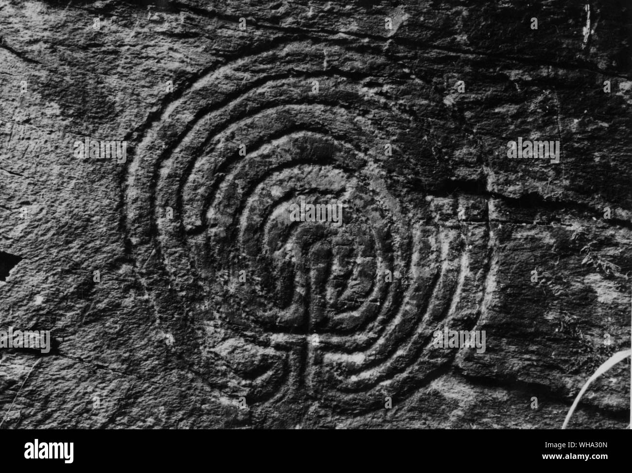 Inscribed maze stone from Rocky Valley, Tintagel, Cornwall. Stock Photo