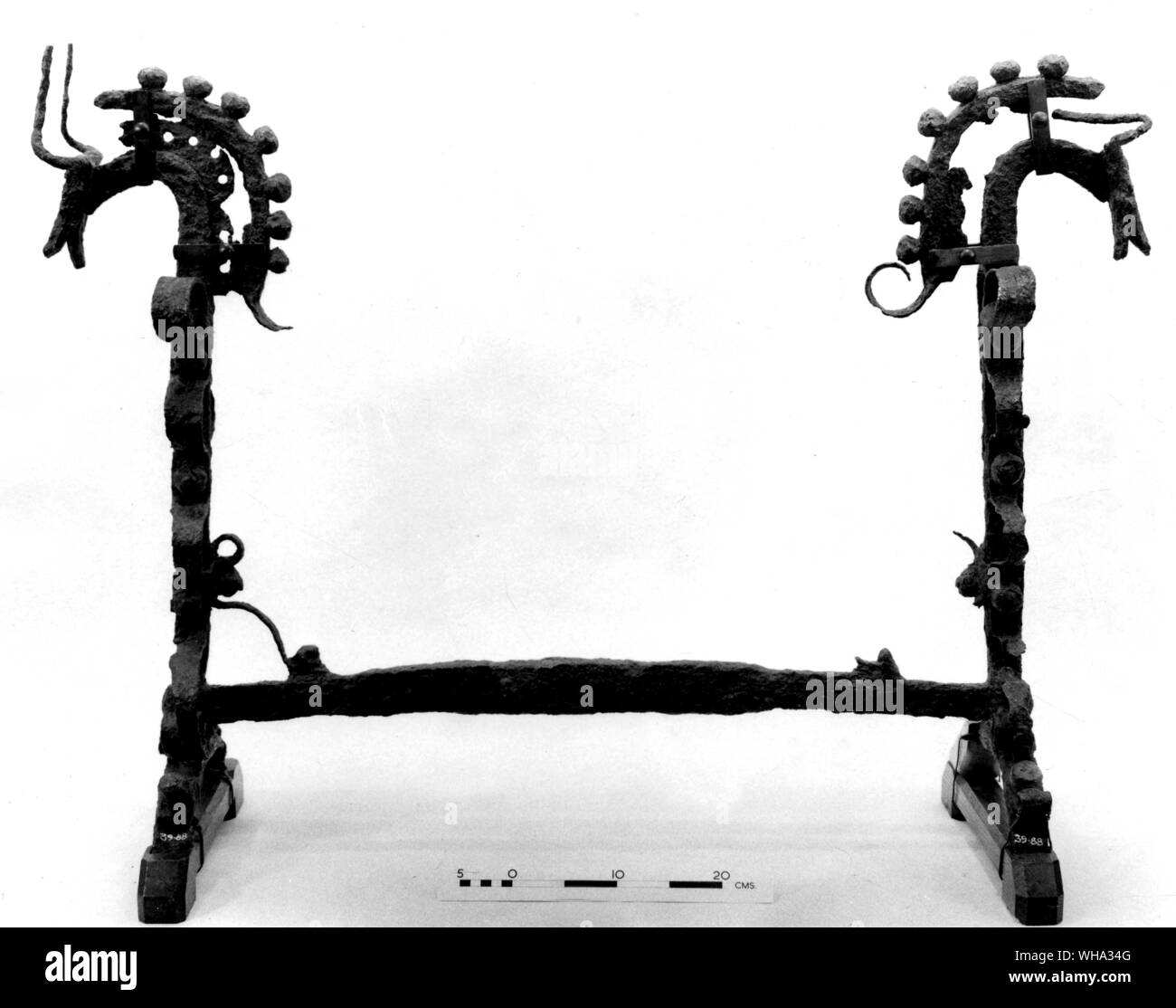 Early Iron Age fire dog with ox head terminals. Found at burial mound