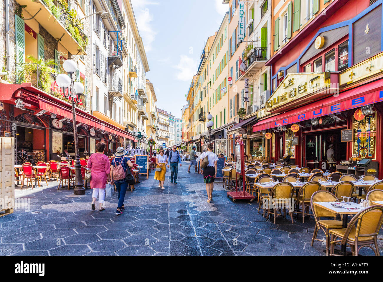A street scene in Nice, Alpes Maritimes, Cote d'Azur, French Riviera, Provence, France, Mediterranean, Europe Stock Photo