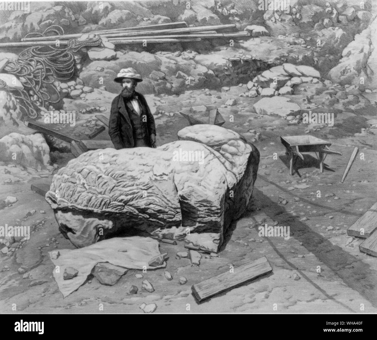 View of Colossal Lion when first discovered Stock Photo