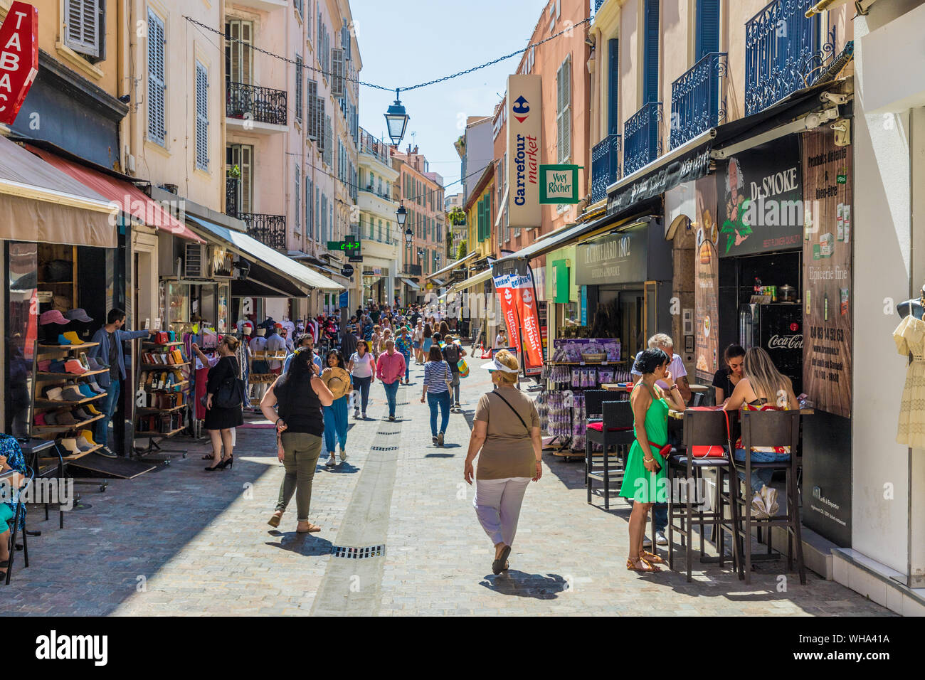 A street scene in Le Suquet old town in Cannes, Alpes Maritimes, Cote d'Azur, French Riviera, France, Mediterranean, Europe Stock Photo