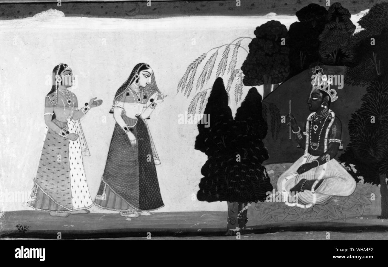 Radha approaching Krishna tempura painting c 1750 Stock Photo