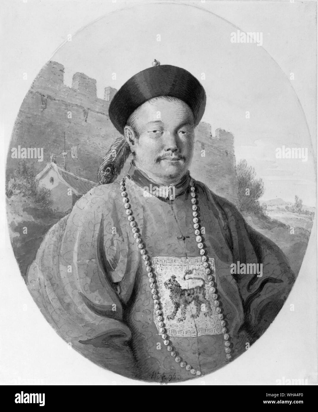 Portrait of Van tazhin a military Mandarin of China from the watercolour drawings of William Alexander made on his journey, in Lord Macartneys embassy, to China 1792 - 1794 Stock Photo