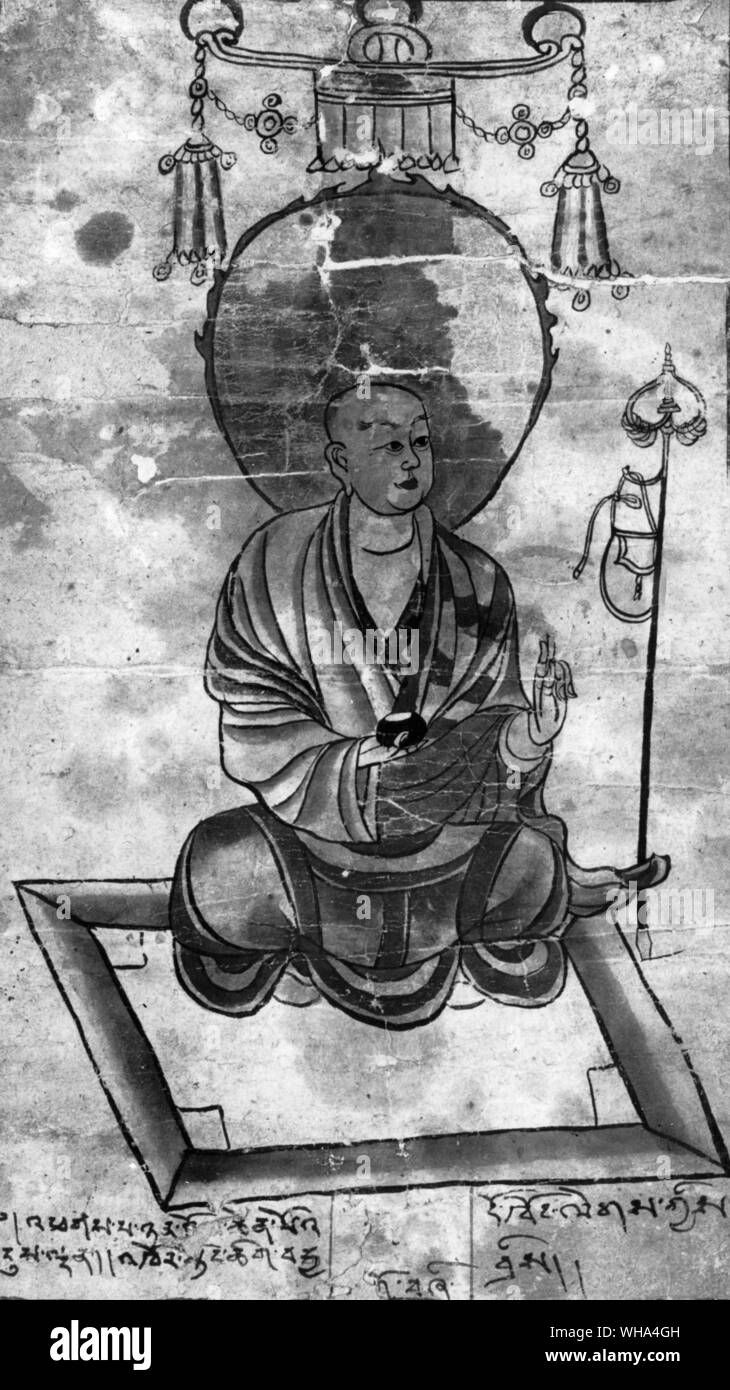 Kalika as a monk. Kali in Sanskrit means elephant and kalika, an elephant rider, or a follower of kali. The elephant, for its immense strength and power, endurance and perseverance, symbolizes the Buddhist might. Kalika the lohan was an elephant trainer-turned-Buddhist monk who had earned sufficient merits to attain enlightenment. In memory of his former profession, he is often portrayed with an elephant.. Stock Photo