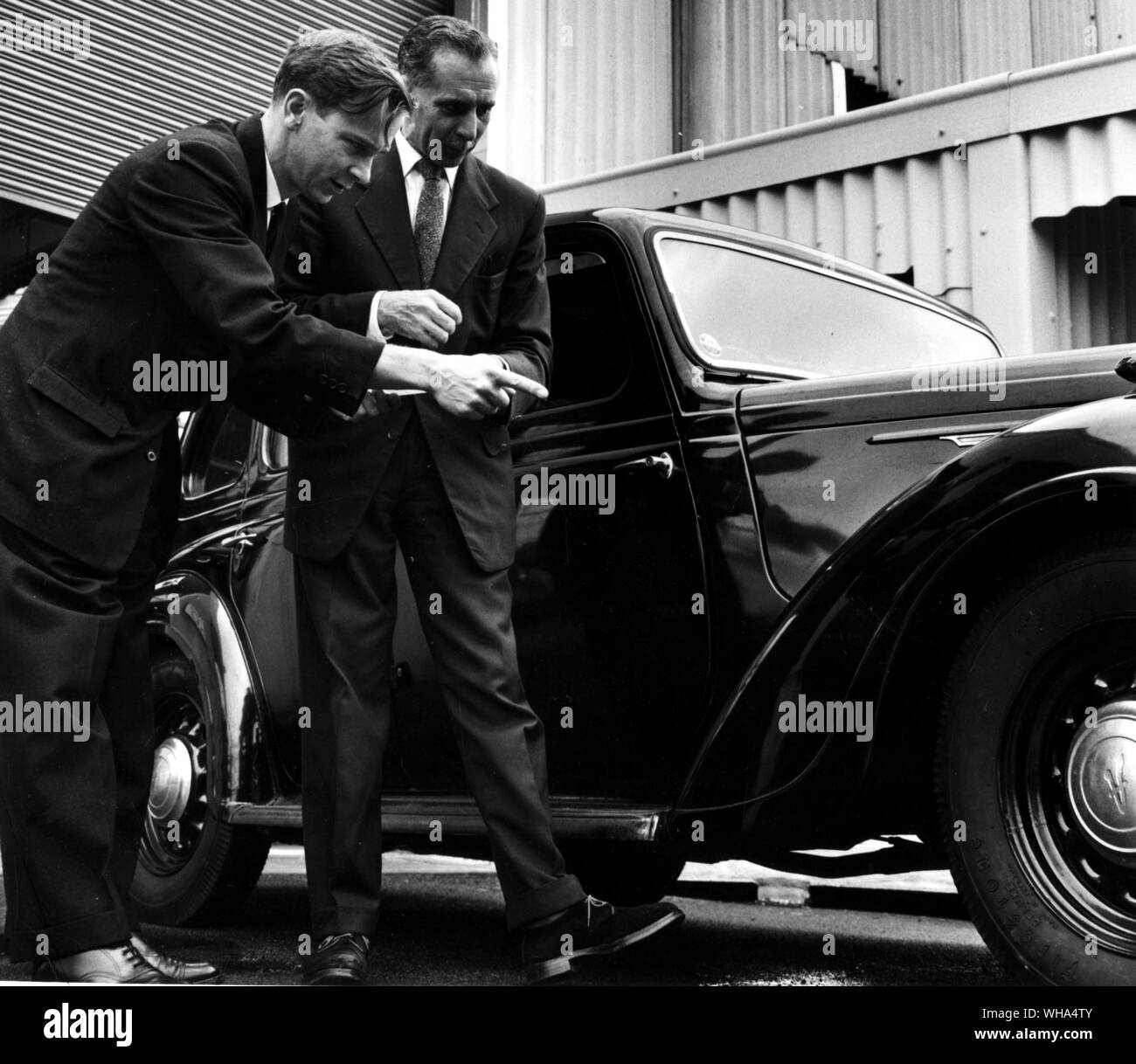 Official testing of cars started on September 12th. Vehicles of any age may be tested at any approved Vehicle Testing Station to see whether they comply with certain statutory regulations as to brakes lights and steering. September 1960 Stock Photo