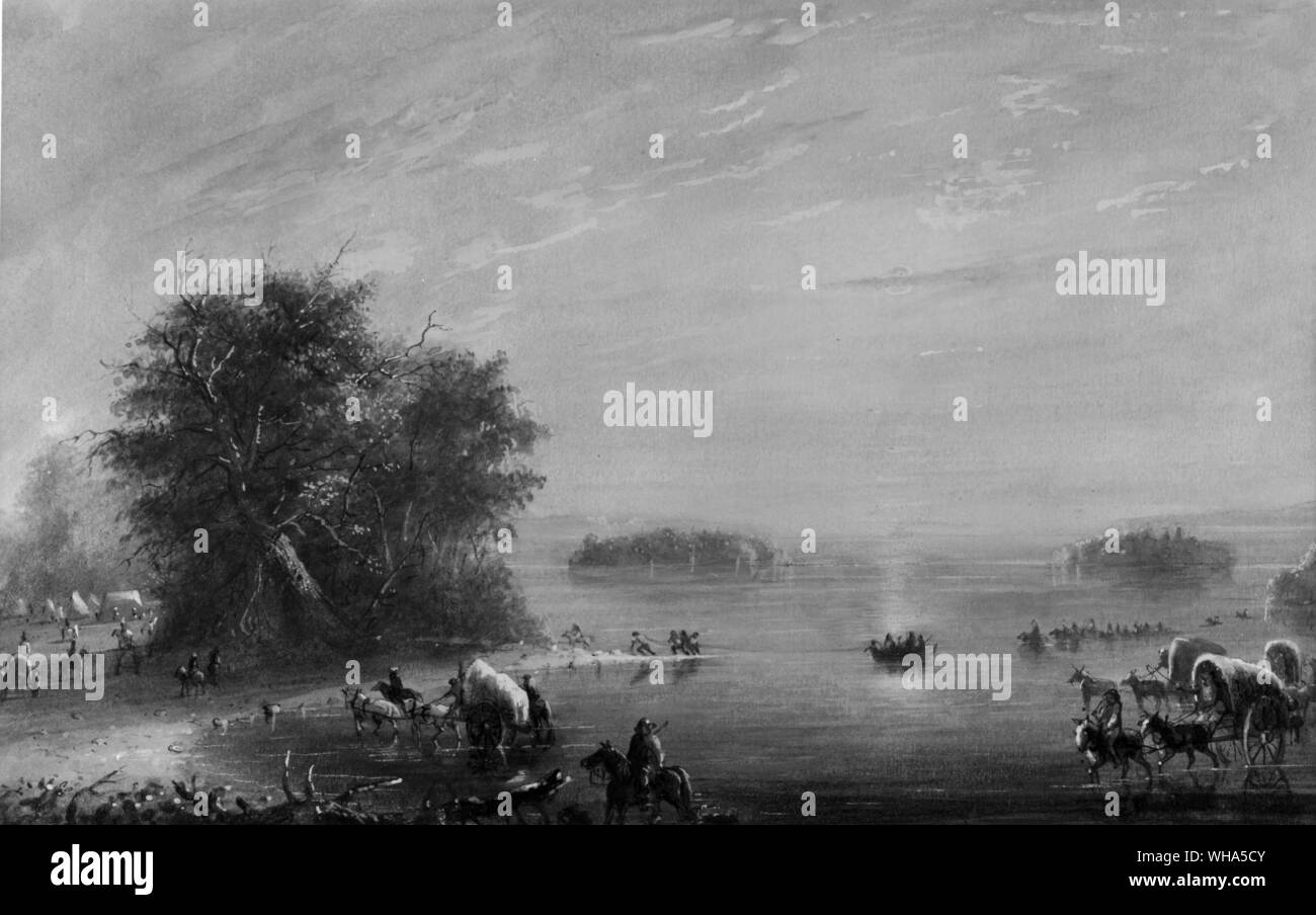 Crossing the Kansas. by A J Miller 19th century. Stock Photo
