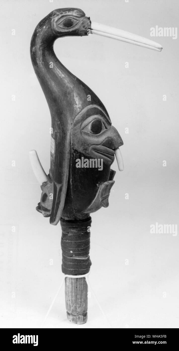 North American Haida Indians Queen Charlotte Islands. Shamans rattle with the head of a crane Stock Photo