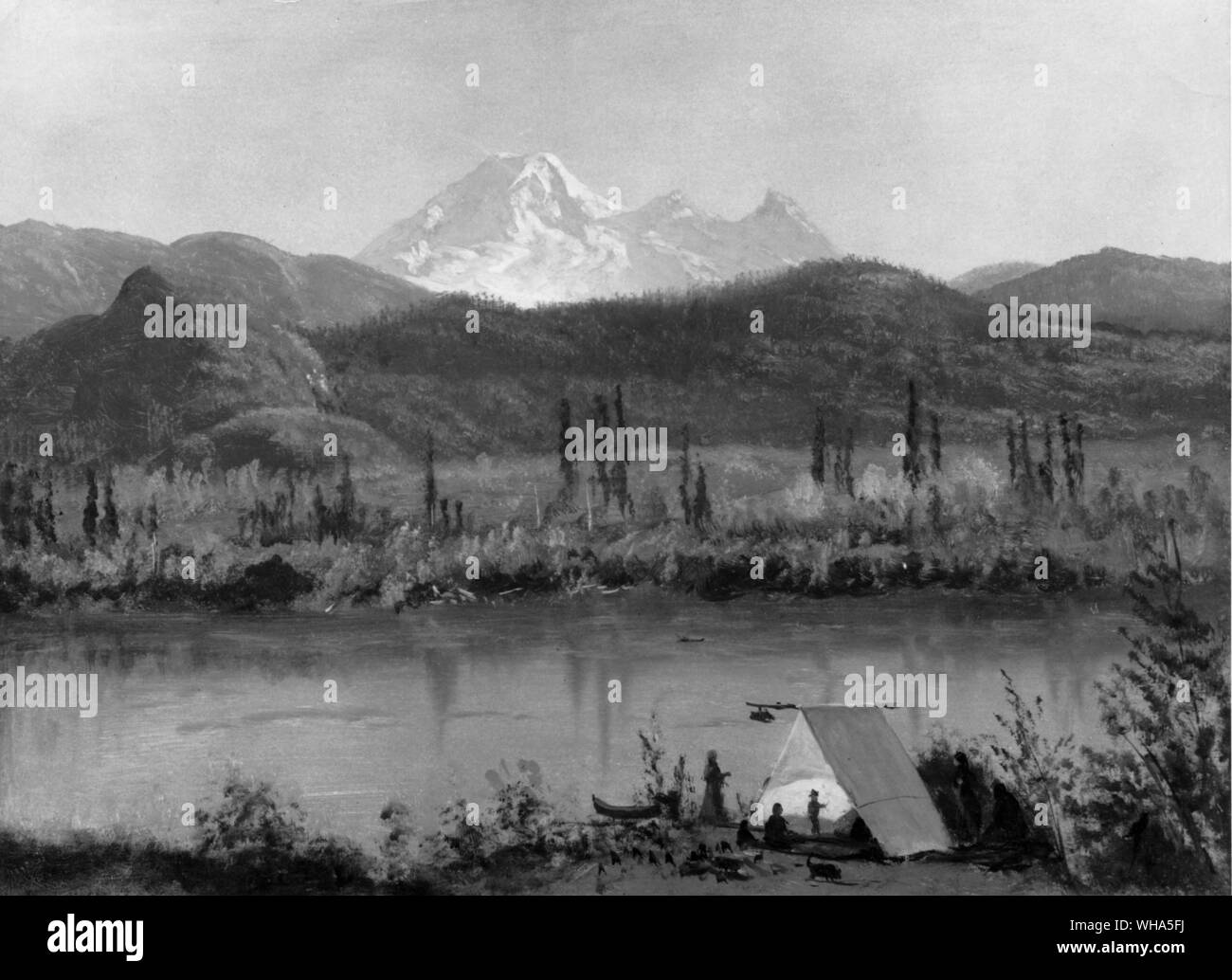 Encampment in the Rockies c 1858. by Bierstadt. 1830-1902. Stock Photo