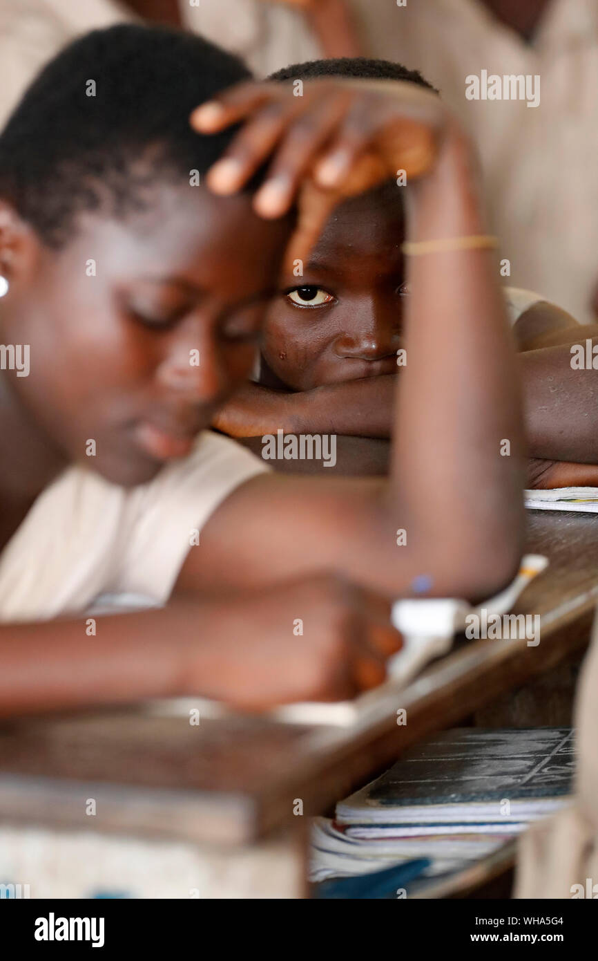 African primary school, young girl in the class room, Lome, Togo, West Africa, Africa Stock Photo