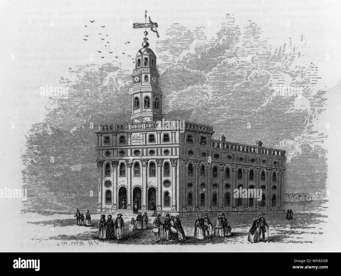 The Mormon Temple at Nauvoo. New Massachussetts. June 1854 Stock Photo