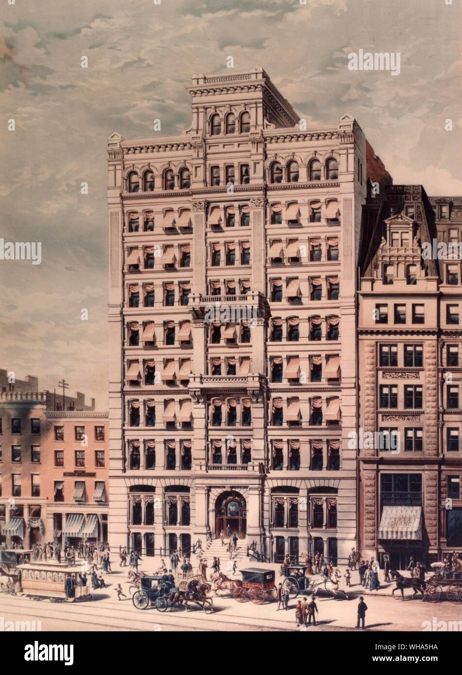 26 Broadway where Jersey Standards headquarters long were located looked like this in 1885 when it was one of New Yorks elegant office buildings. New York. Stock Photo