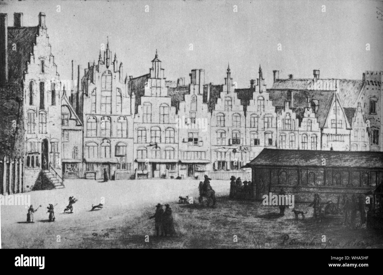 Peter Saenredam. The Square at Haarlem 1629. pen and wash Stock Photo