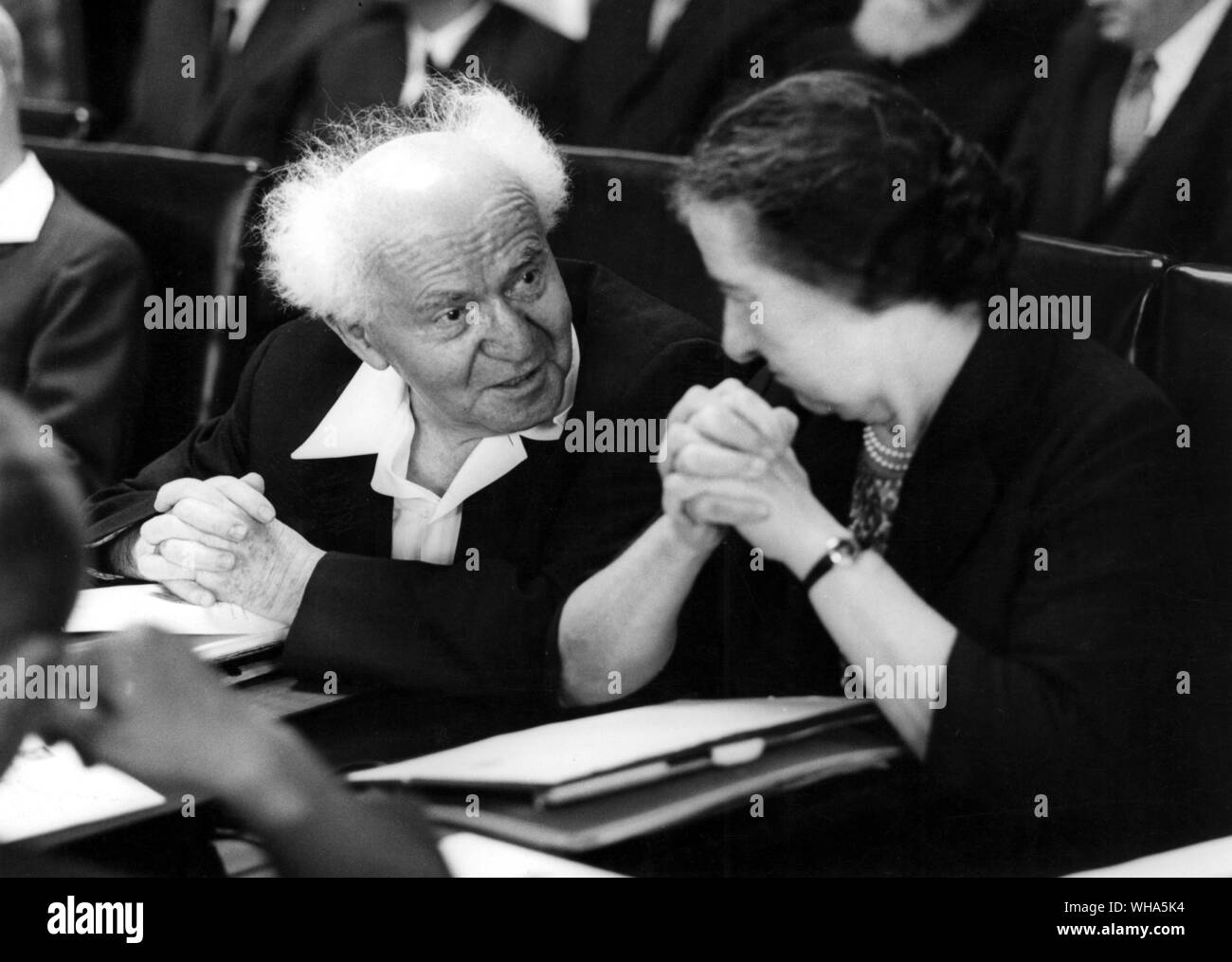 Ben Gurion in discussion with Golda Meir Stock Photo
