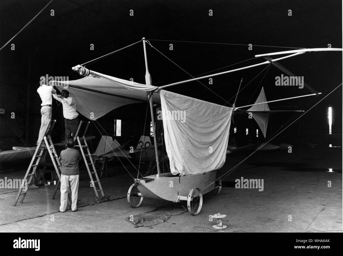 Assembling the glider for her first try out Stock Photo