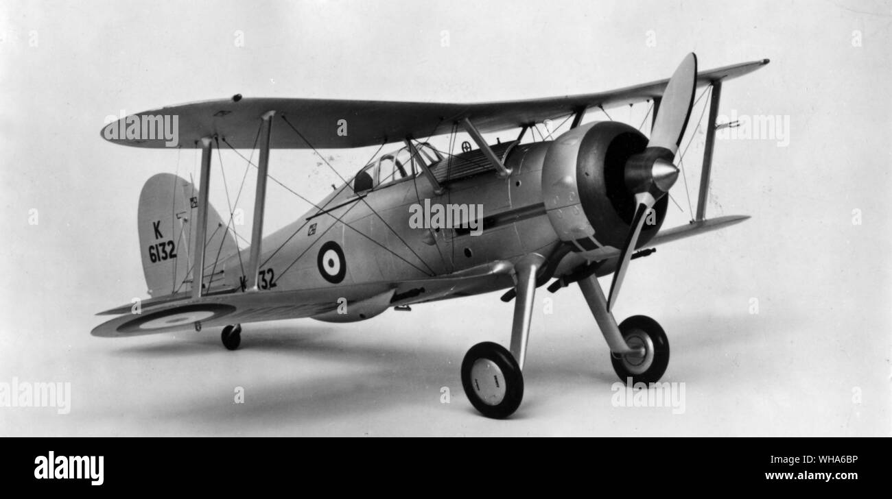 Gloster Gladiator Fighter 1936. A single seater multi gun general purpoesfighter employed by the Royal Air Force. It is fitted with a Bristol Mercury engine and has a maximum speed of 250 mph Stock Photo