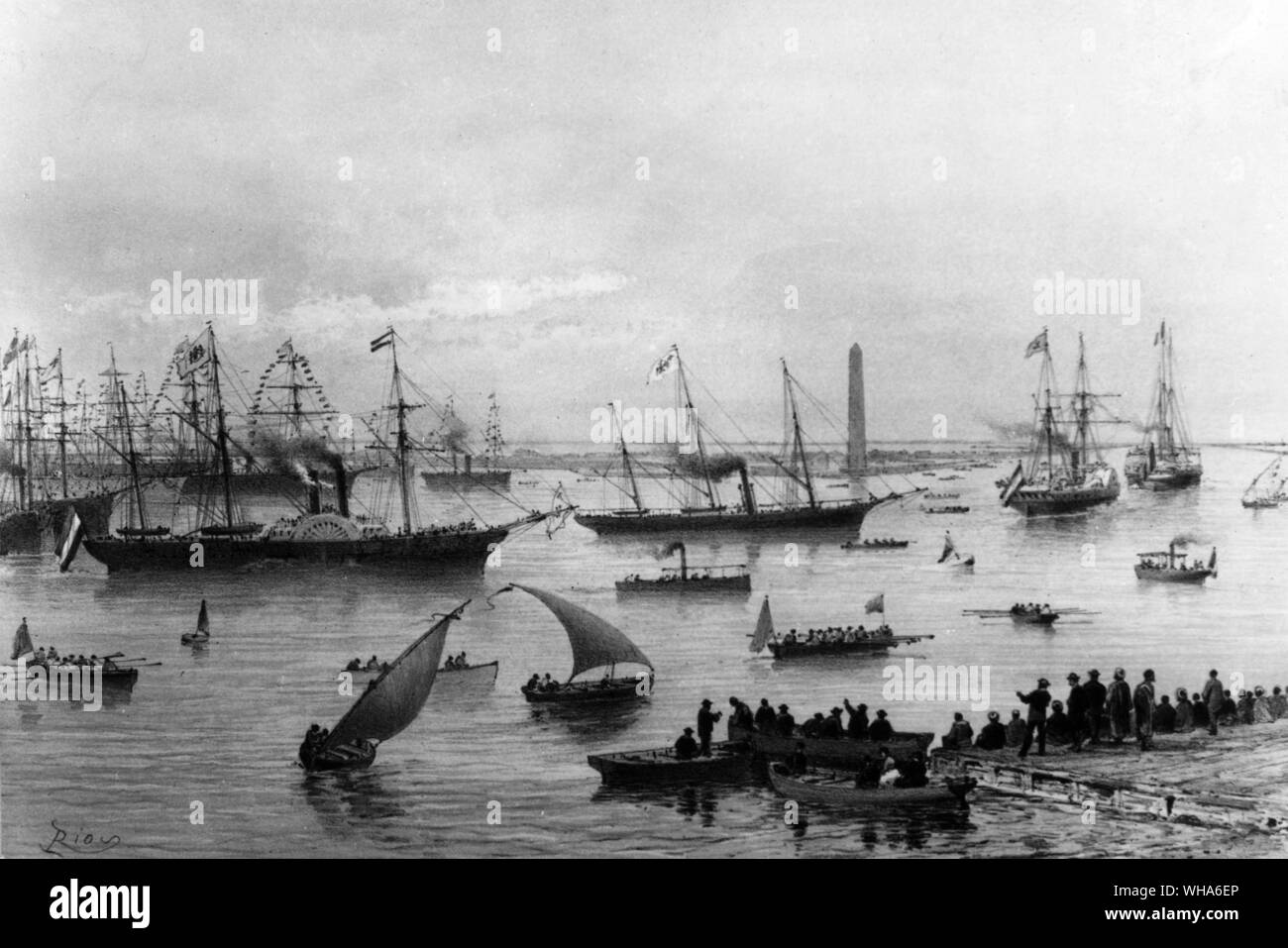 Boats entering the canal of Port Said. Suez Canal. 1869 Stock Photo - Alamy