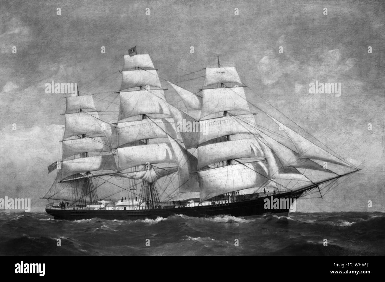 Clipper of the 19th century. Ariel ship anon. Stock Photo