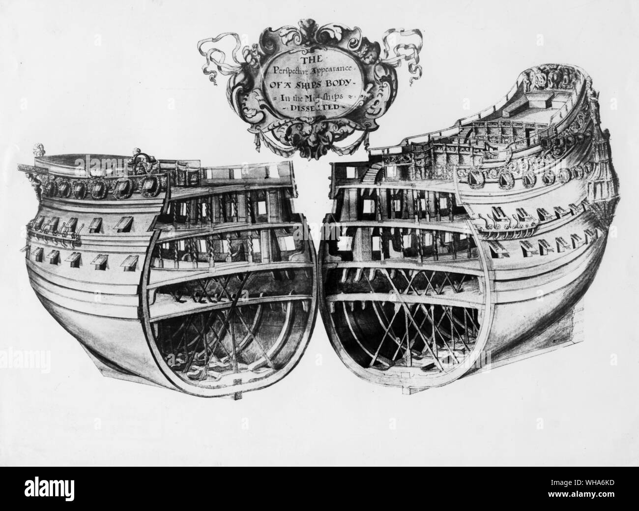Dummer's Mid Ship . section of a first rate. From Dummer's Draughts of the Body of an English Man of War Stock Photo