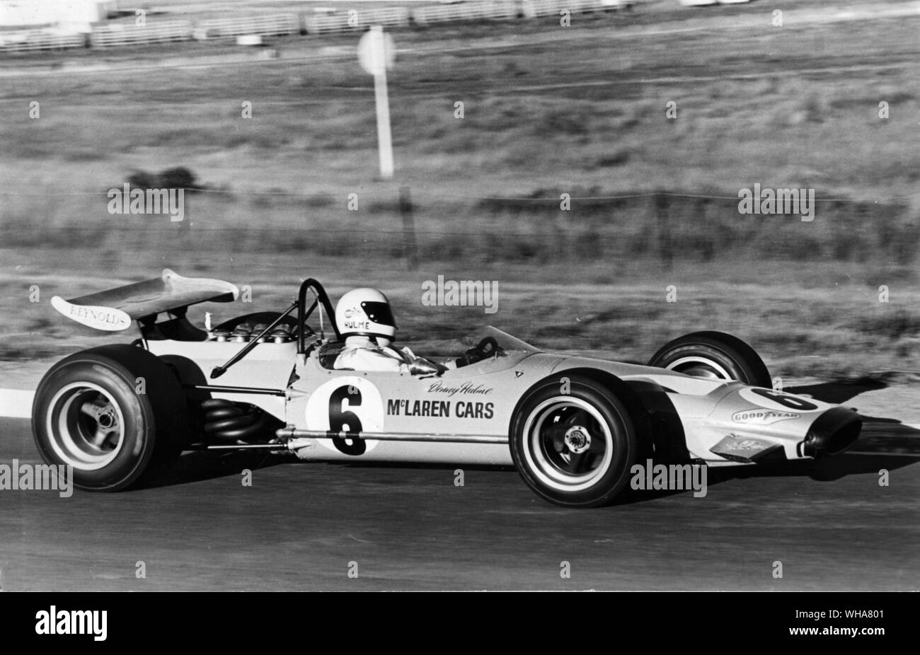 1970 McLaren Ford M14A Formula 1 racing. Denny Hulme at the wheel Stock Photo