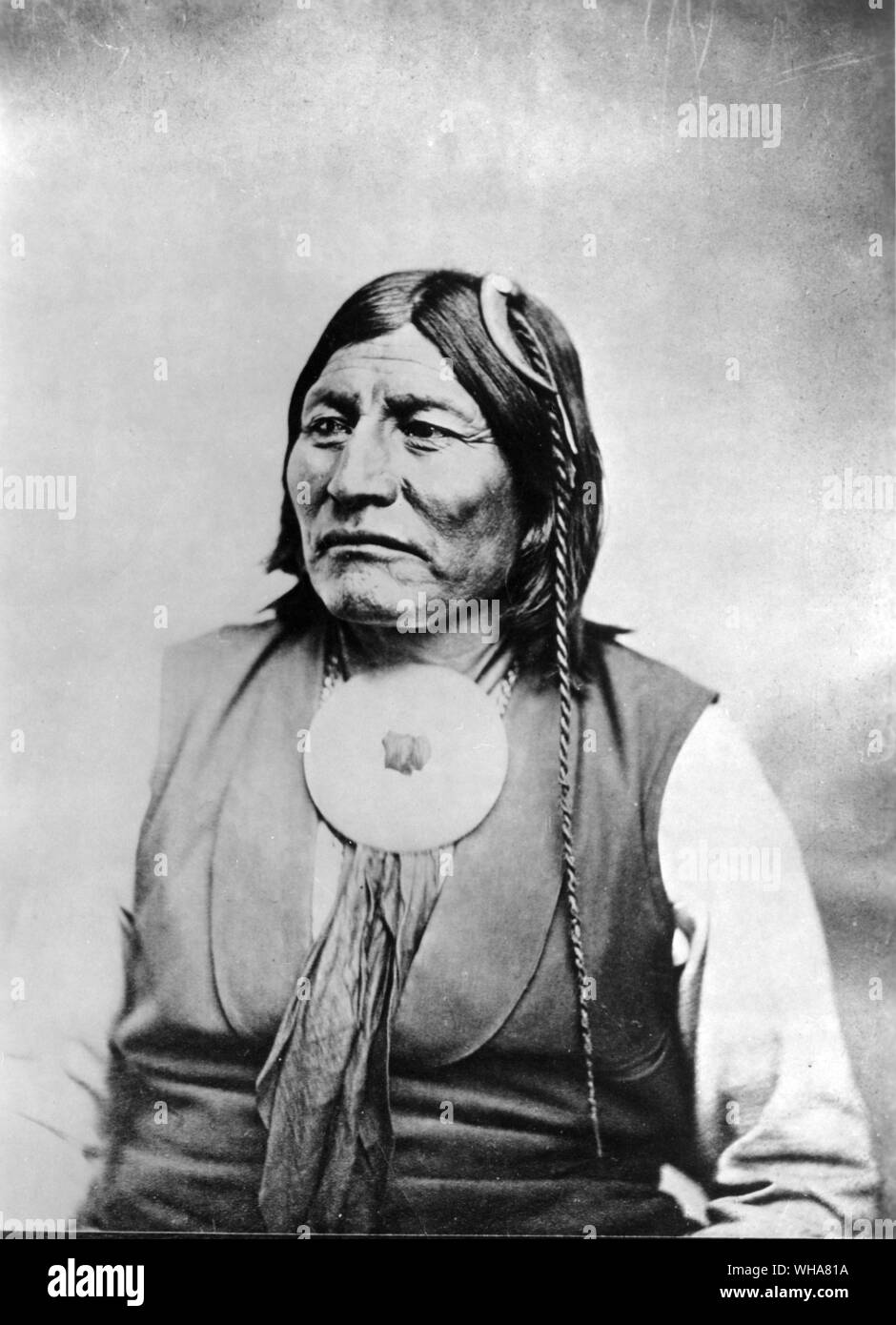 Mow-way . Chief of the Kotsoteka band of Comanches. Taken at Fort Sill . Indian Territory 1870s Stock Photo