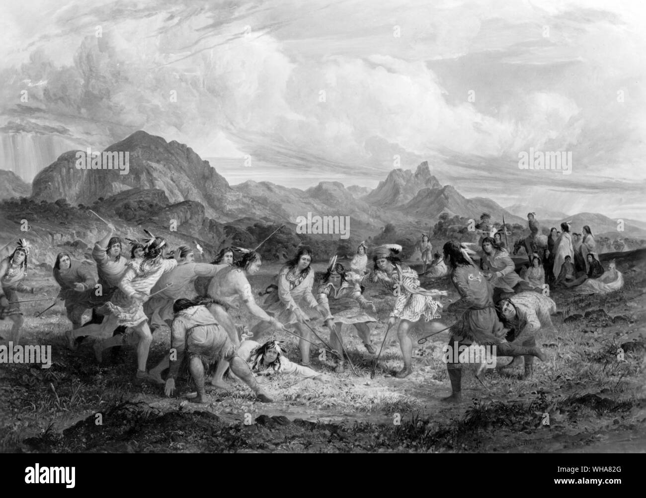 Seth Eastman 1808-1875. Lacrosse Playing among the Sioux Indians. . Stock Photo