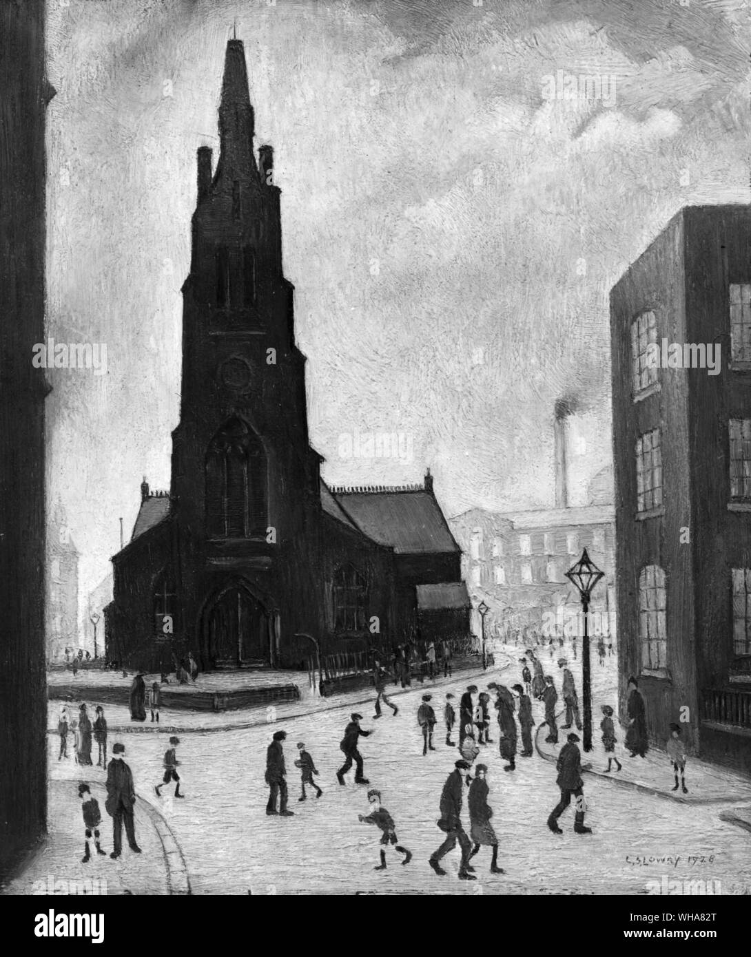 L S Lowry. A Street Scene . St Simon's Church. Stock Photo