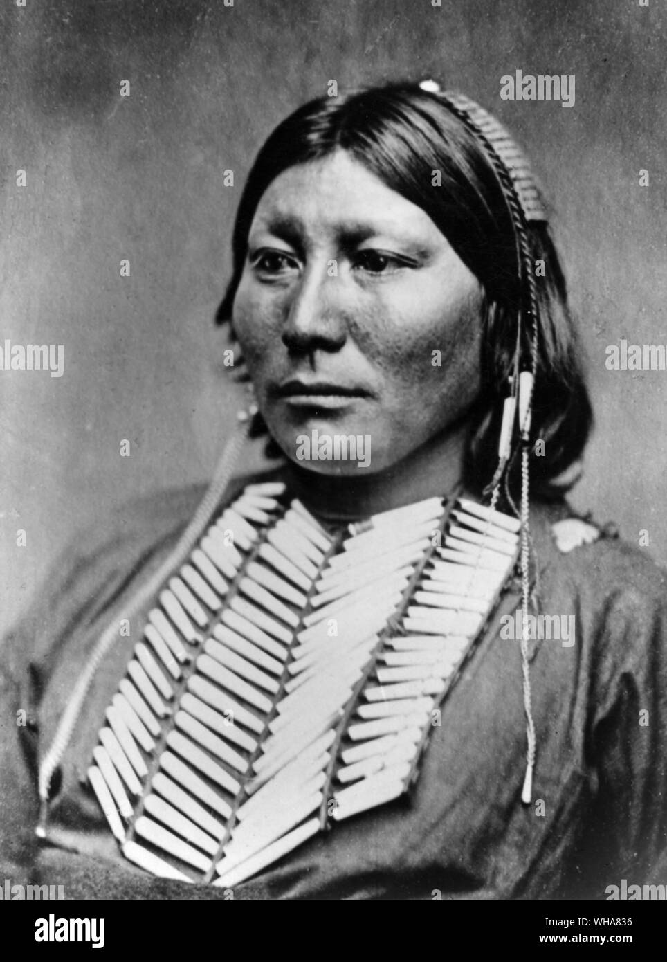 White Horse. Kiowa chief. Noted chief and raider 1870. WHITE HORSE (?-1892). White Horse (Tsen-tainte), a Kiowa chief during the second half of the nineteenth century, was noted among the tribe for his daring. Even in his teens he showed remarkable adeptness as an apprentice warrior. Due to his unusual strength, he became an outstanding horseman, able to snatch up a child while at a gallop. In the summer of 1867 White Horse joined a large party of Comanches and Kiowas on a revenge raid against the Navajos, who were then living in exile on the reservation near Fort Sumner, New Mexico. On the Stock Photo