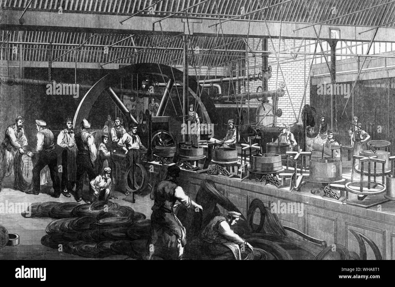 Making the steel wires for the Atlantic Telegraph cable of 1865 Stock Photo