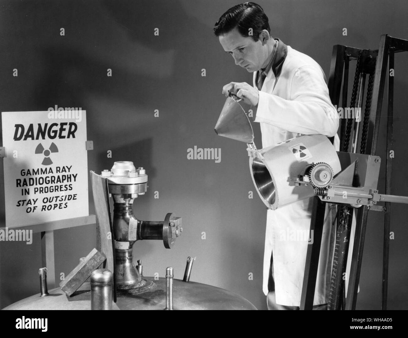 Danger. Gamma Ray Radiography in progress Stock Photo