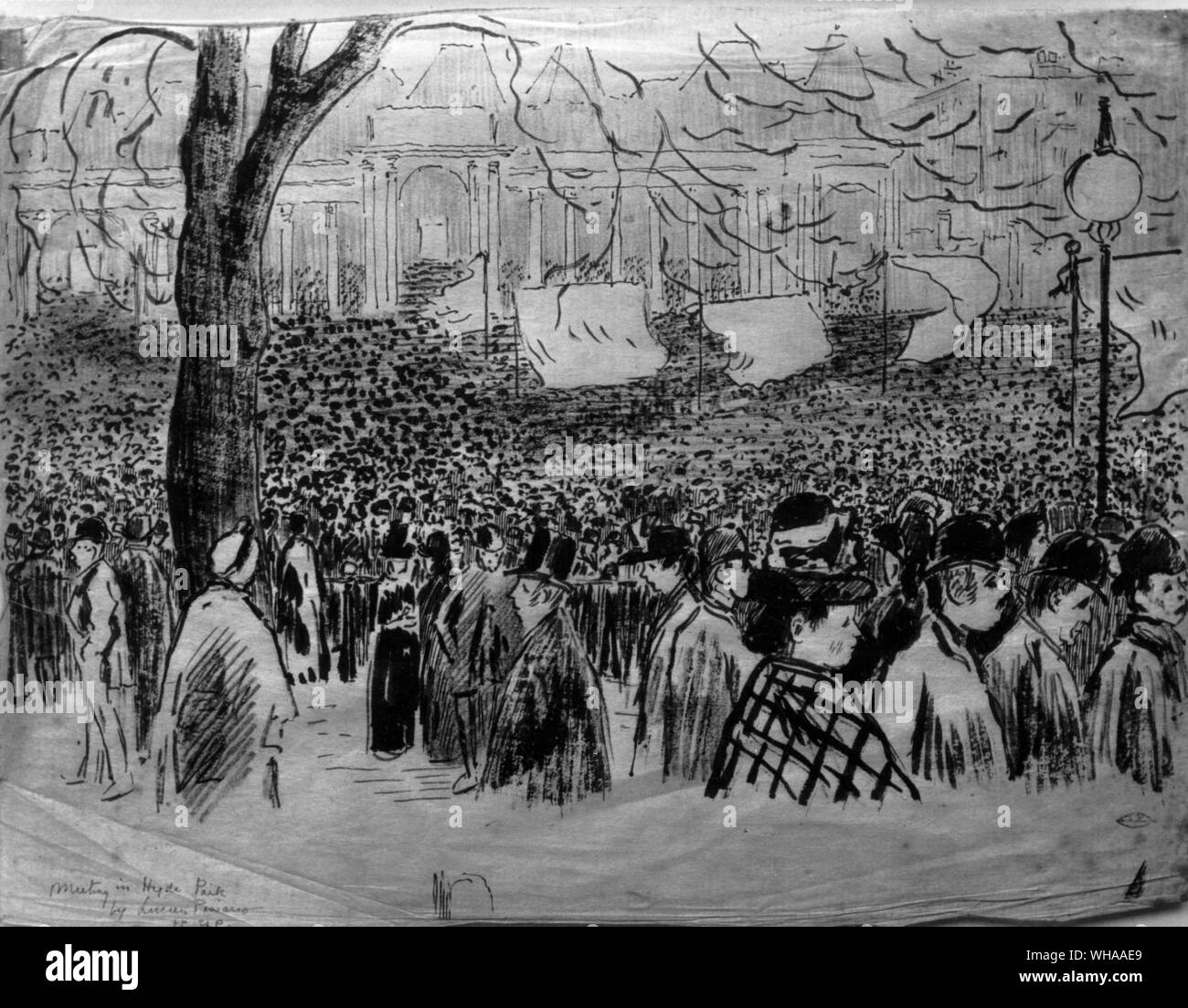 Political meeting in Hyde Park by Lucien Pissaro. London Stock Photo
