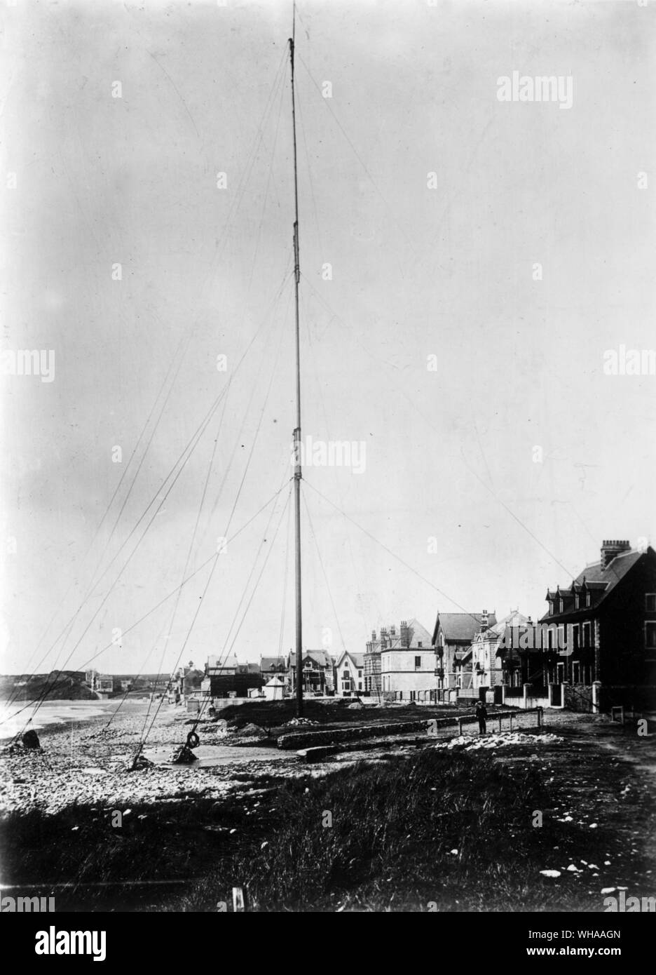 The station specialy set up by Marconi at Wimereux in France to receive the first international transmission across the English Channel from the South Foreland station Stock Photo