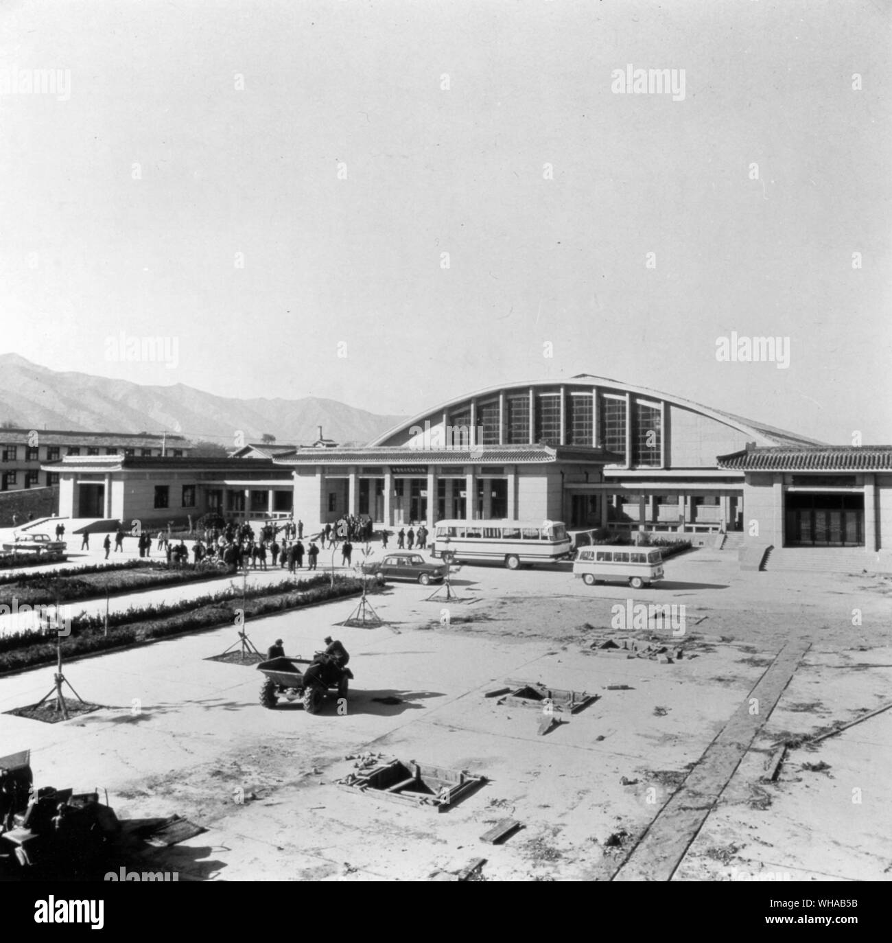 The hangar-like roof over the first pit at Mount Li Stock Photo