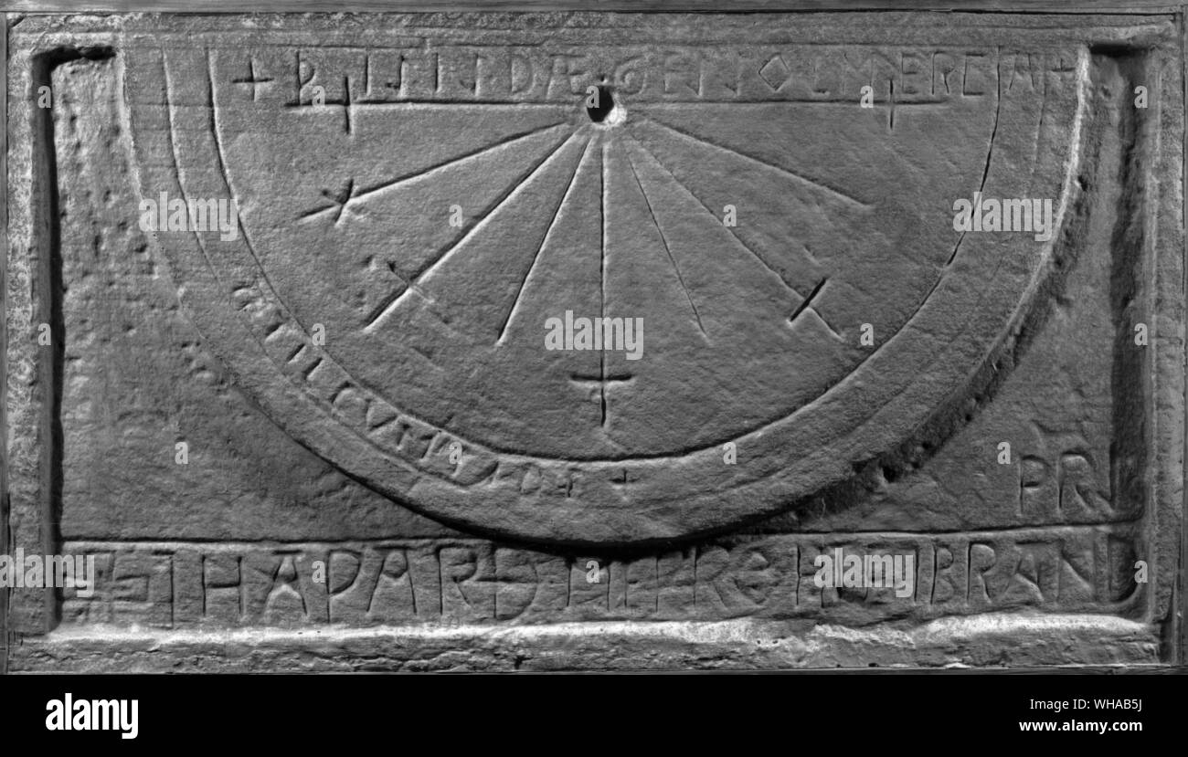 Plaster cast of the Saxon sundial on Kirkdale Church Yorkshire Stock Photo