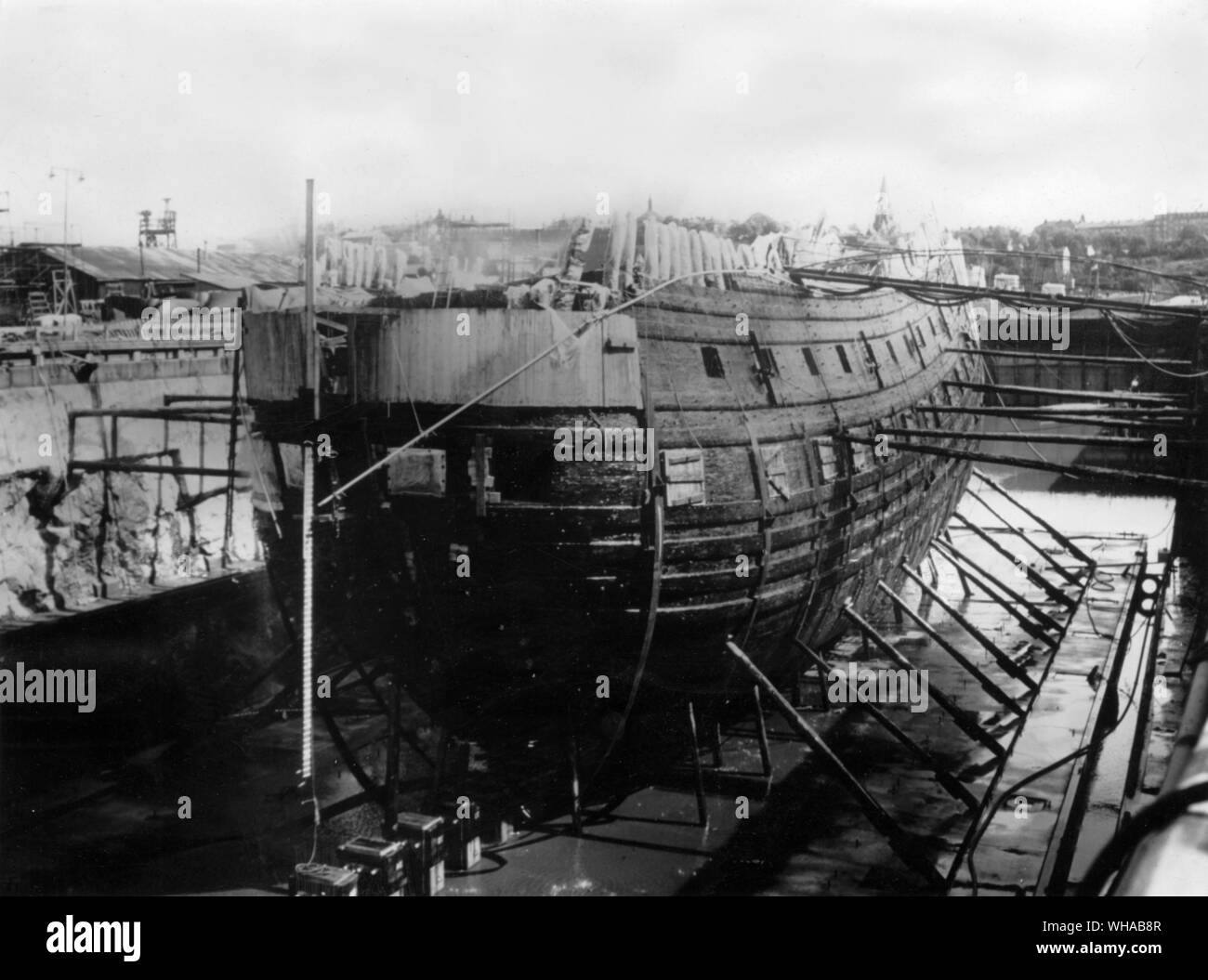 The Wasa in dry dock. Maiden voyage in 1628, raised from the sea bed in 1961 Stock Photo