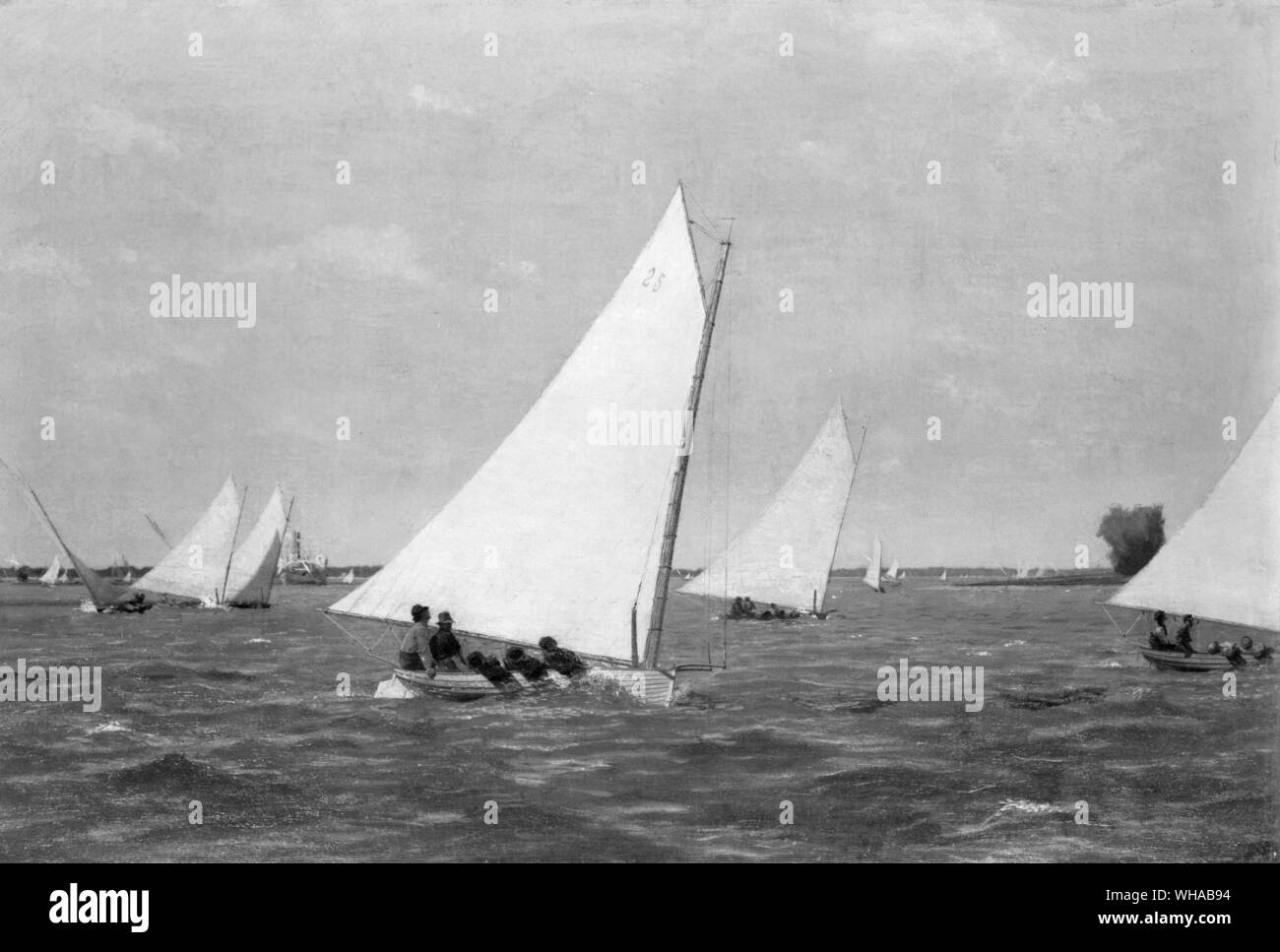 Sailboat racing on the Delaware 1874 Stock Photo