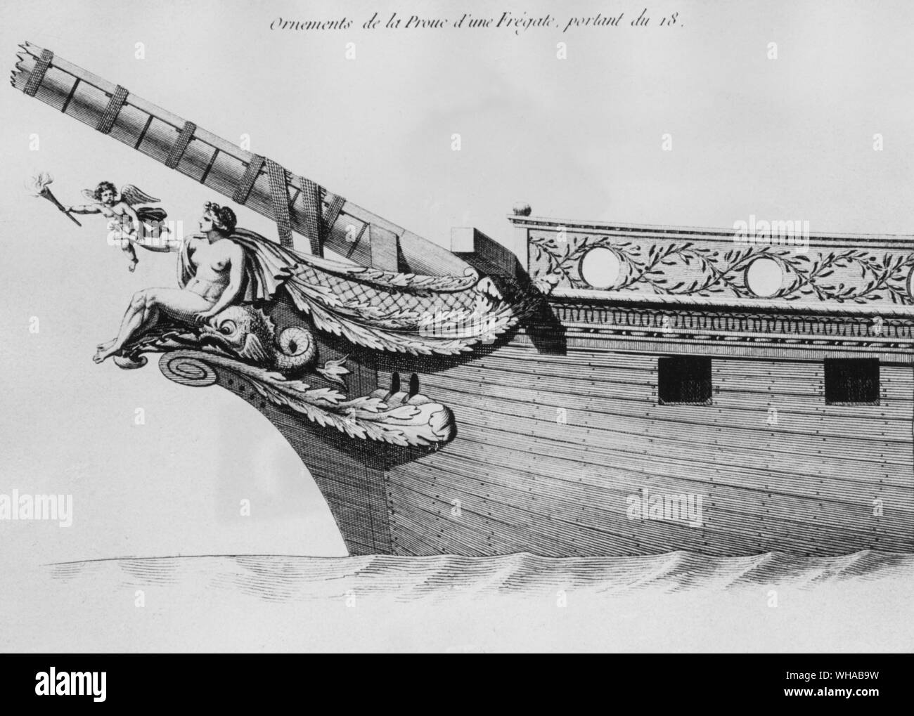 Ornamentation by Ozanne. 18th century design for French Frigate Stock Photo