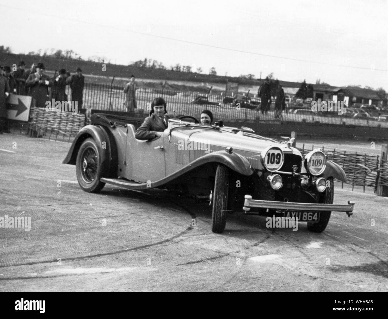 1935 Alvis Speed Twenty taking part in driving tests at Croyon Stock Photo