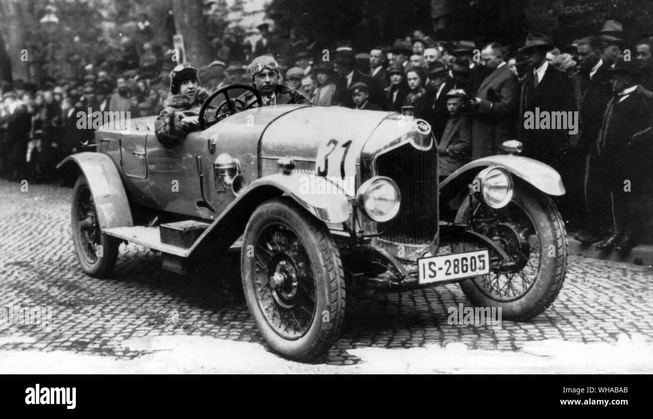 1926 Crossley 20/70 sports seen here at Hainberg will climb in the hands of its German owner Frau Liliane Roehrs Stock Photo