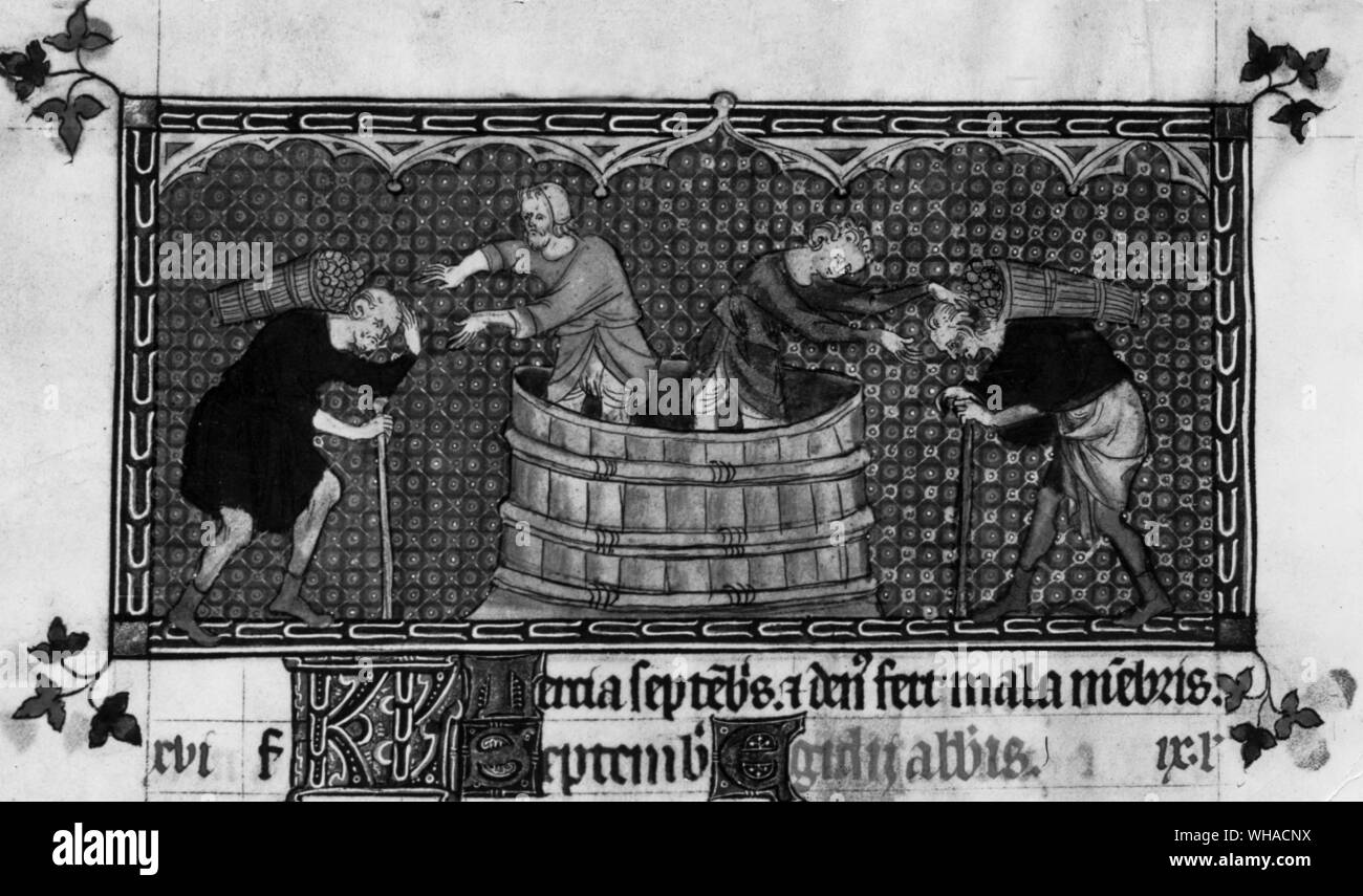 September treading grapes from Queen Mary's Psalter 14th century Stock Photo