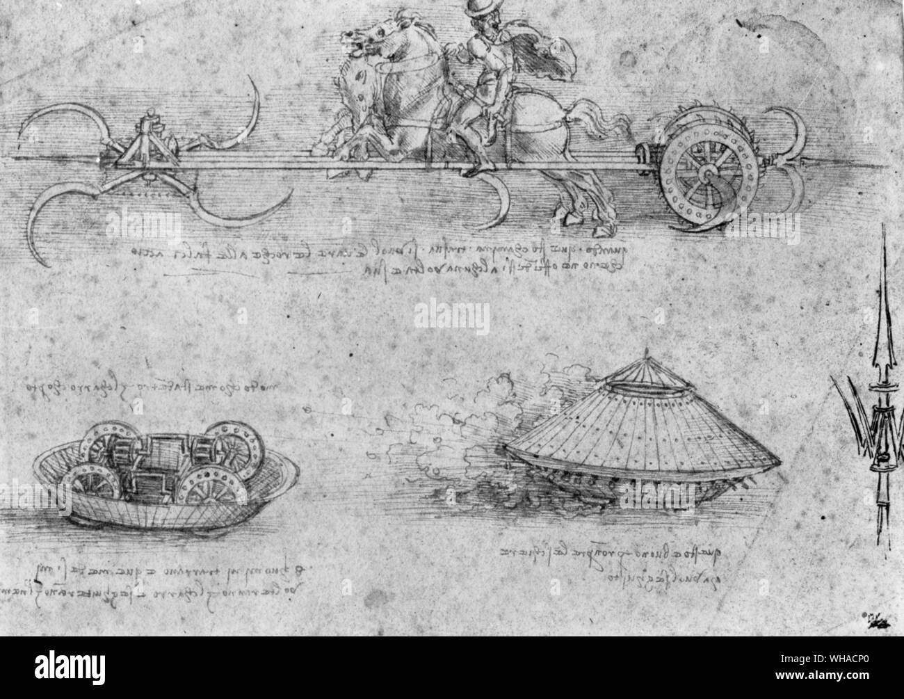 Leonardo Da Vinci. Studies for military machinery. c 1485 Stock Photo